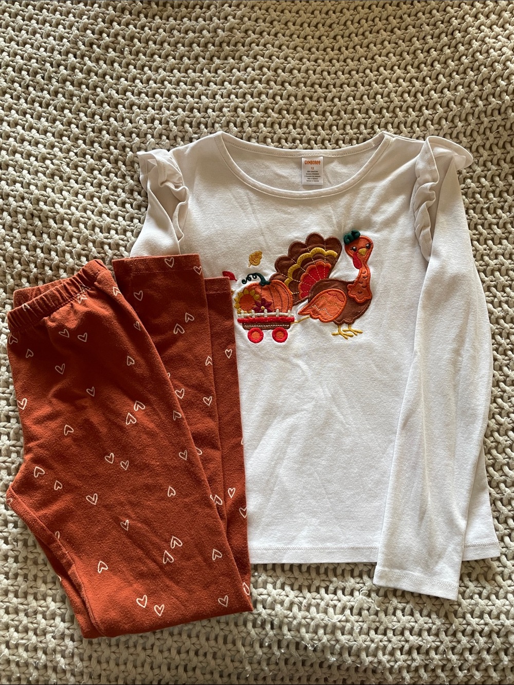 Gymboree White Turkey Thanksgiving Outfit Long-Sleeve Top with cat & jack leggin